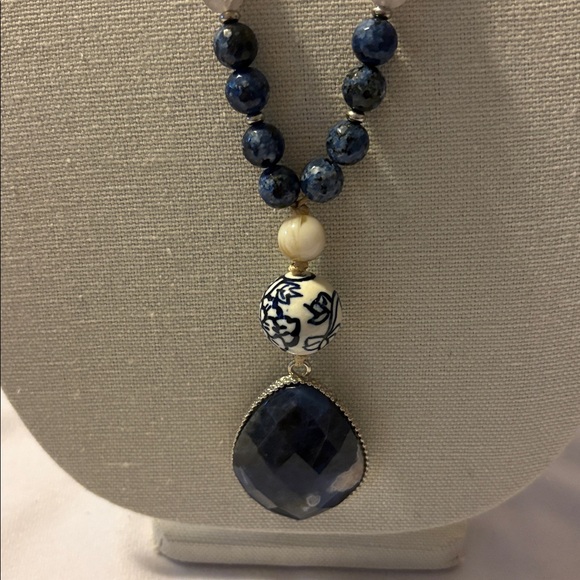 JJill Elegant Beaded Necklace and Bracelet with Blue and Yellow Accents - Picture 2 of 4